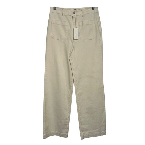 Z Supply Wide Leg Ankle Pants Womens Small Cream Front Pockets Stretch - Picture 1 of 5